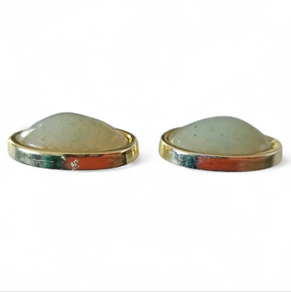 Vintage Gold Tone Oval Stud Earrings Robin Egg Blue Cabochon Classic Retro - Picture 7 of 9